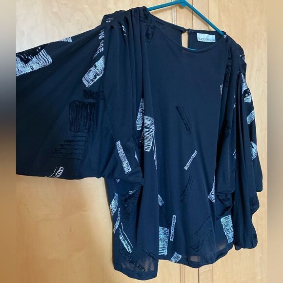 Vintage dance dress shirt black sheer silver sparkle design - Picture 2 of 7